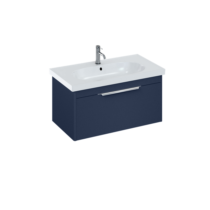 Britton Bathrooms Shoreditch 850mm Single Drawer Vanity Unit With Origin Round Basin - Matt Blue