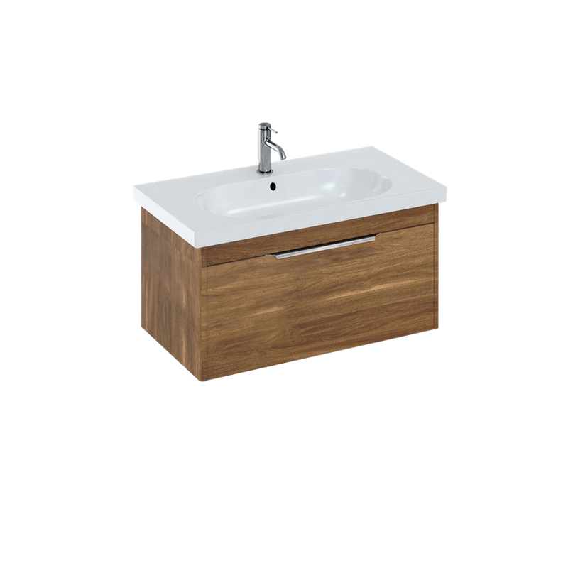 Britton Bathrooms Shoreditch 850mm Single Drawer Vanity Unit With Origin Round Basin - Caramel