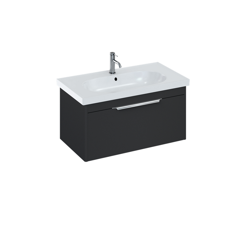Britton Bathrooms Shoreditch 850mm Single Drawer Vanity Unit With Origin Round Basin - Matt Grey