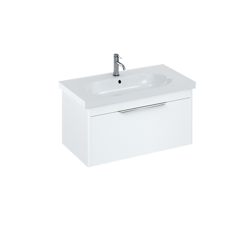 Britton Bathrooms Shoreditch 850mm Single Drawer Vanity Unit With Origin Round Basin - Matt White