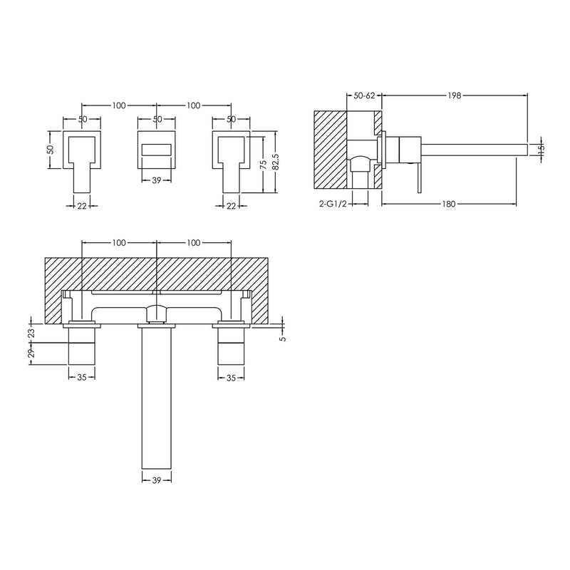 Howden 3 Hole Wall Mounted Basin Mixer