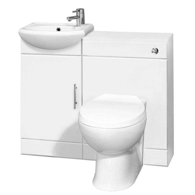 Nuie Sienna 920 x 300mm Furniture Pack With Basin, Cistern, Back To Wall Toilet & Soft Close Seat - White Gloss