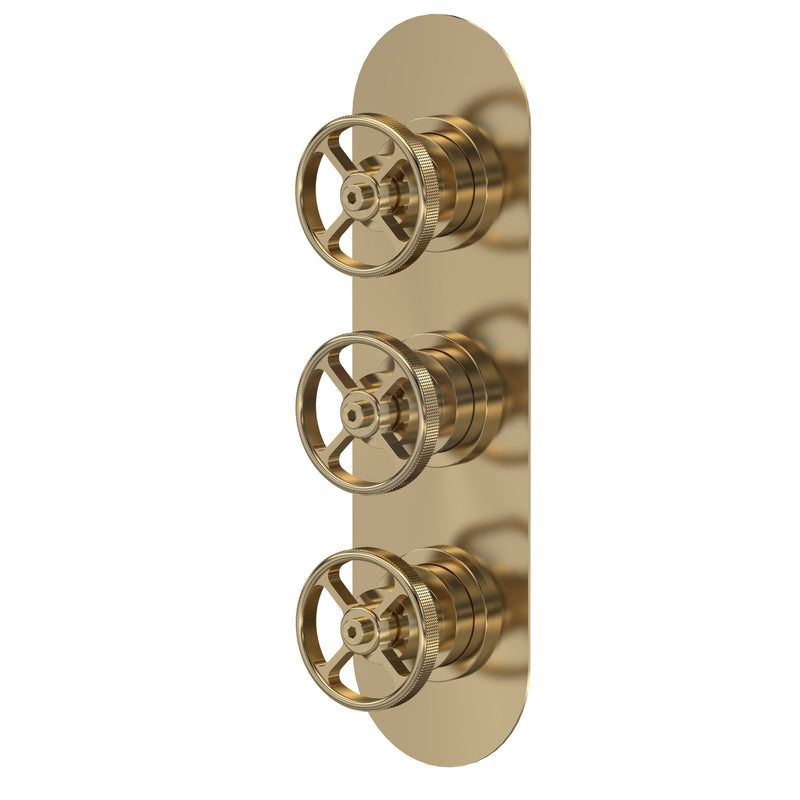 Hudson Reed Revolution 2 Outlet Triple Handle Concealed Thermostatic Shower Valve - Brushed Brass