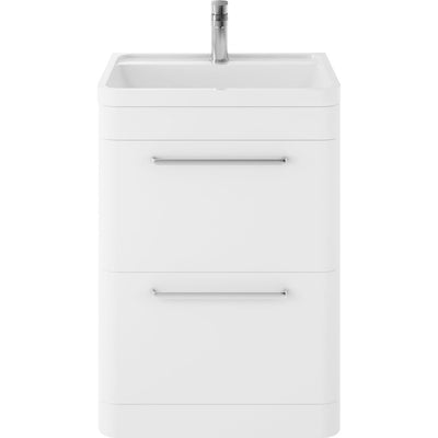 Hudson Reed Solar Floor Standing 600mm Vanity Unit With 2 Drawers & Polymarble Basin - Pure White