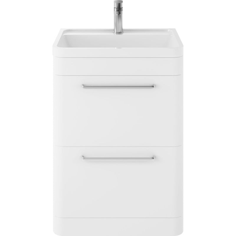 Hudson Reed Solar Floor Standing 600mm Vanity Unit With 2 Drawers & Polymarble Basin - Pure White