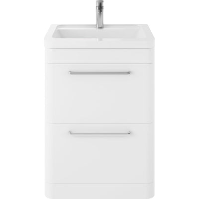 Hudson Reed Solar Floor Standing 600mm Vanity Unit With 2 Drawers & Ceramic Basin - Pure White