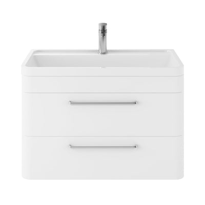Hudson Reed Solar Wall Hung 800mm Vanity Unit With 2 Drawers & Polymarble Basin - Pure White