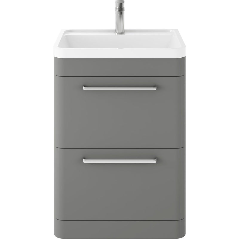 Hudson Reed Solar Floor Standing 600mm Vanity Unit With 2 Drawers & Polymarble Basin - Cool Grey