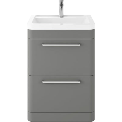 Hudson Reed Solar Floor Standing 600mm Vanity Unit With 2 Drawers & Ceramic Basin - Cool Grey