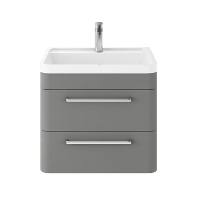 Hudson Reed Solar Wall Hung 600mm Vanity Unit With 2 Drawers & Polymarble Basin - Cool Grey