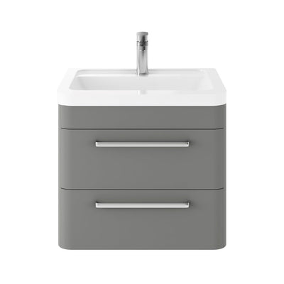 Hudson Reed Solar Wall Hung 600mm Vanity Unit With 2 Drawers & Ceramic Basin - Cool Grey