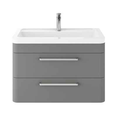 Hudson Reed Solar Wall Hung 800mm Vanity Unit With 2 Drawers & Ceramic Basin - Cool Grey
