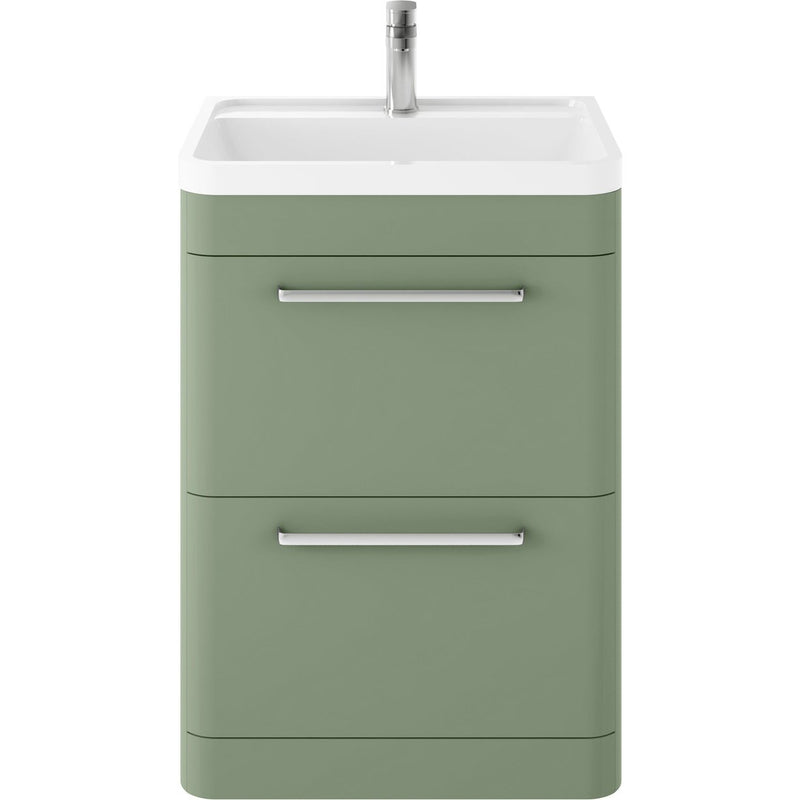 Hudson Reed Solar Floor Standing 600mm Vanity Unit With 2 Drawers & Polymarble Basin - Fern Green