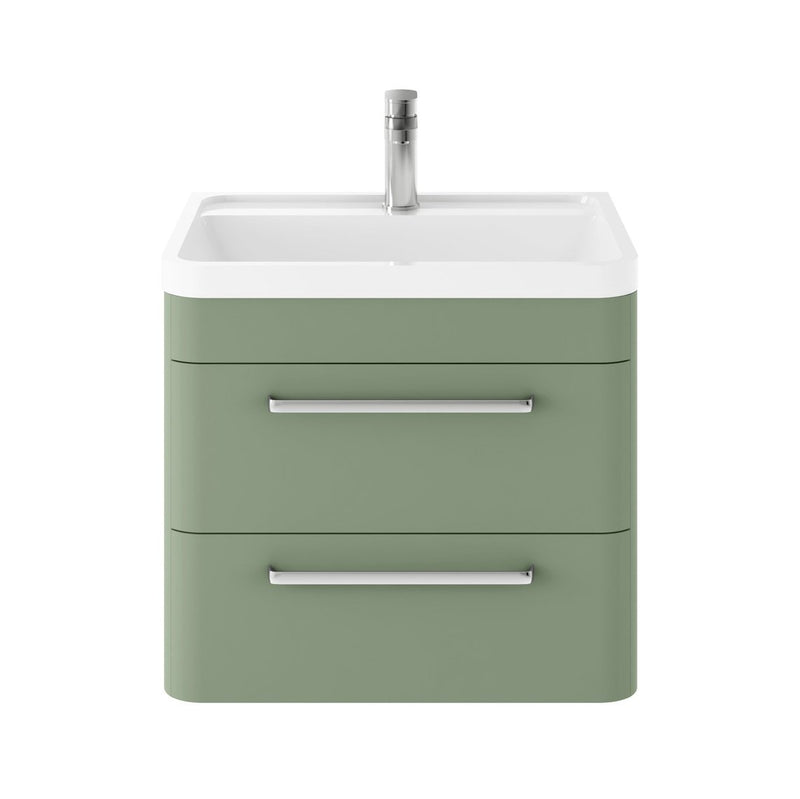 Hudson Reed Solar Wall Hung 600mm Vanity Unit With 2 Drawers & Polymarble Basin - Fern Green