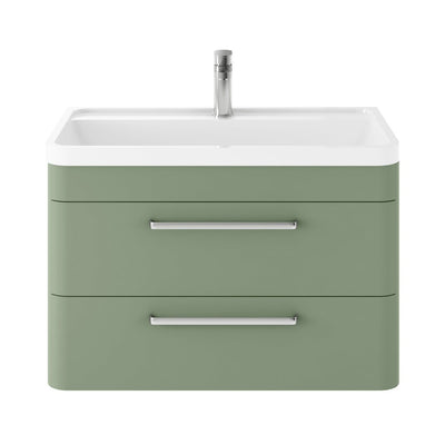 Hudson Reed Solar Wall Hung 800mm Vanity Unit With 2 Drawers & Polymarble Basin - Fern Green