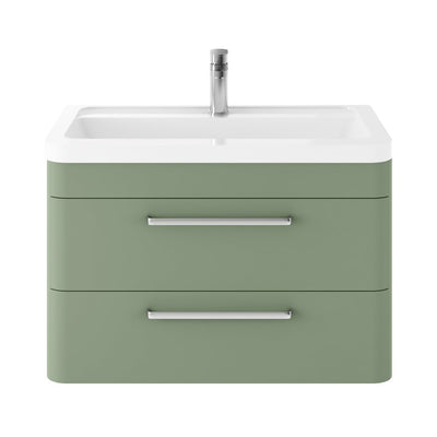 Hudson Reed Solar Wall Hung 800mm Vanity Unit With 2 Drawers & Ceramic Basin - Fern Green