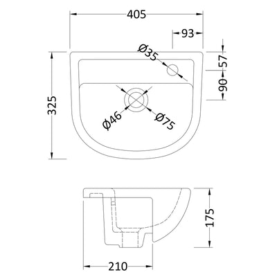 Hudson Reed Oculus Compact 400mm Semi Recess Basin - 400 x 325mm