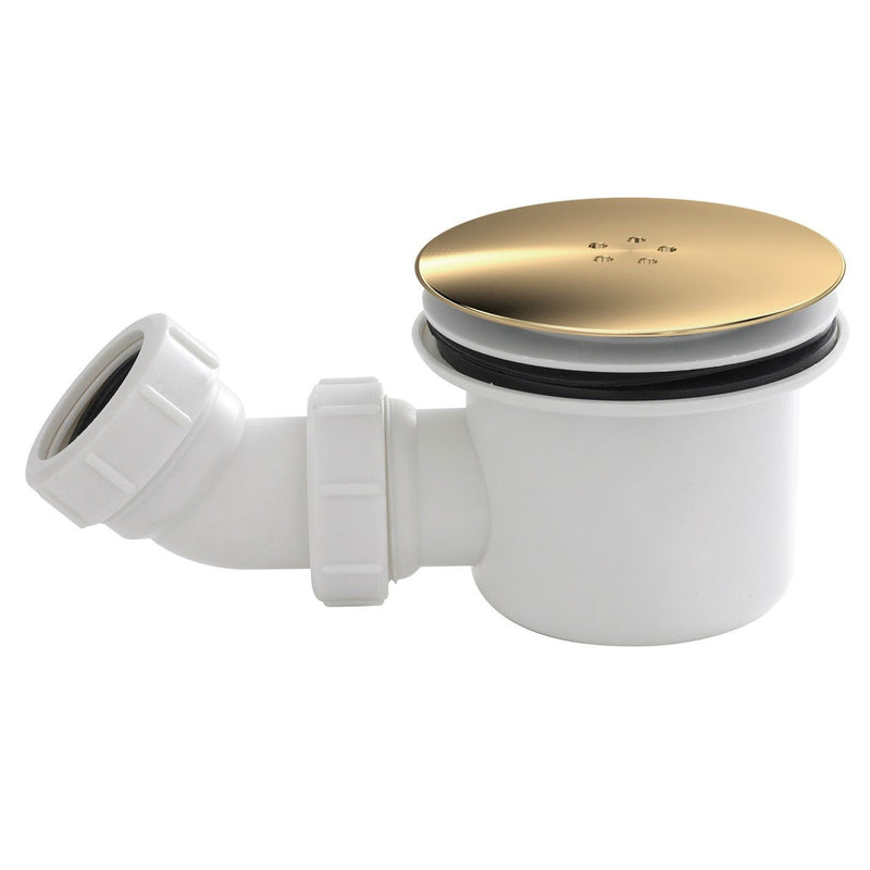90mm Fast Flow Shower Tray Waste - White & Brushed Brass