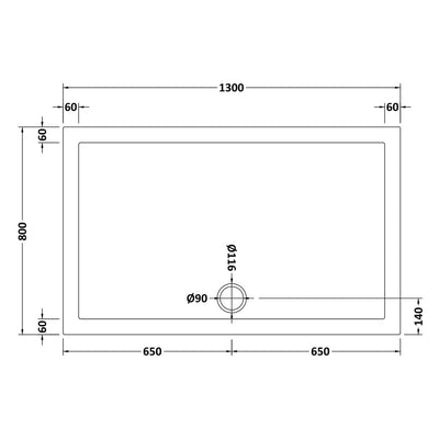 Slate Effect Stone Resin Rectangular Shower Tray & Waste 1300 x 800mm