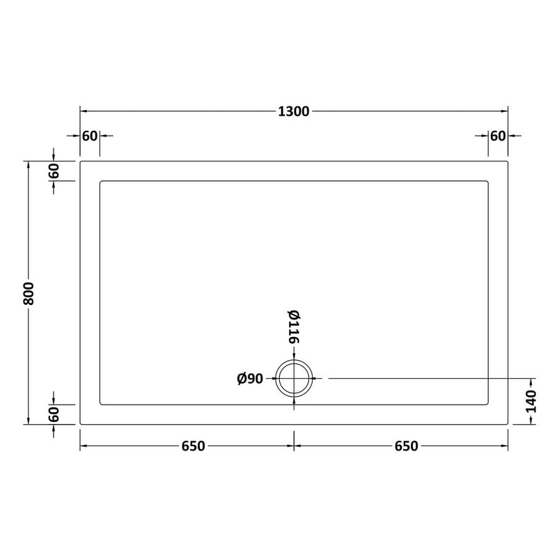 Slate Effect Stone Resin Rectangular Shower Tray & Waste 1300 x 800mm