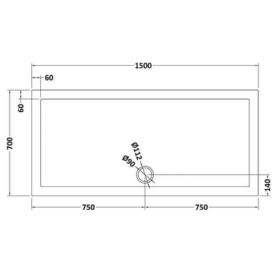 Slate Effect Stone Resin Rectangular Shower Tray & Waste 1500 x 700mm