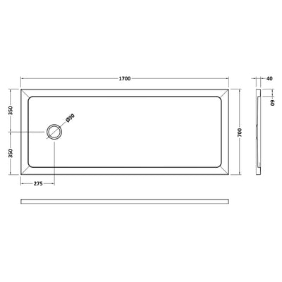 Slate Effect Stone Resin Rectangular Shower Tray 1700 x 700mm With End Waste