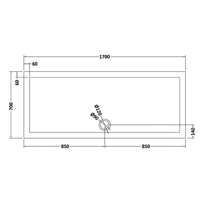 Slate Effect Stone Resin Rectangular Shower Tray & Waste 1700 x 700mm