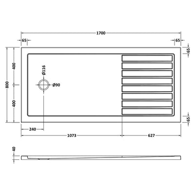 Slate Effect Walk In Shower Tray & Waste 1700 x 800mm