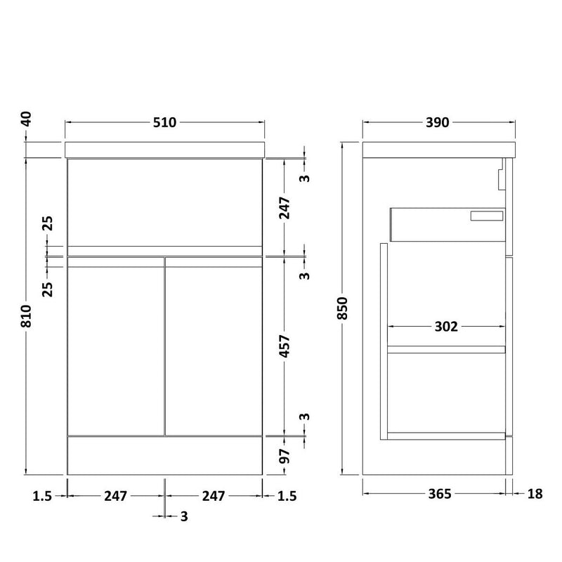 Hudson Reed Urban Floor Standing 500mm Vanity Unit With 2 Doors & 1 Drawer