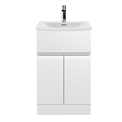 Hudson Reed Urban Floor Standing 500mm Vanity Unit With 2 Doors & 1 Drawer & Curved Ceramic Basin - Satin White