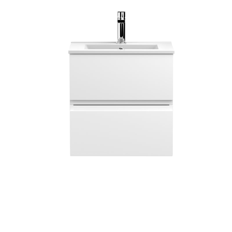 Hudson Reed Urban Wall Hung 500mm Vanity Unit With 2 Drawers & Minimalist Ceramic Basin - Satin White