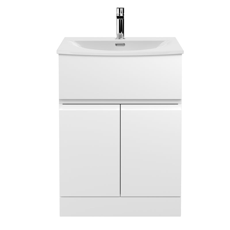 Hudson Reed Urban Floor Standing 600mm Vanity Unit With 2 Doors & 1 Drawer & Curved Ceramic Basin - Satin White