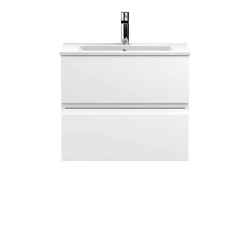 Hudson Reed Urban Wall Hung 600mm Vanity Unit With 2 Drawers & Minimalist Ceramic Basin - Satin White