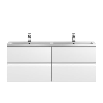 Hudson Reed Urban Wall Hung 1200mm Vanity Unit With 4 Drawers & Double Polymarble Basin - Satin White