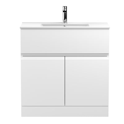 Hudson Reed Urban Floor Standing 800mm Vanity Unit With 2 Doors & 1 Drawer & Minimalist Ceramic Basin - Satin White