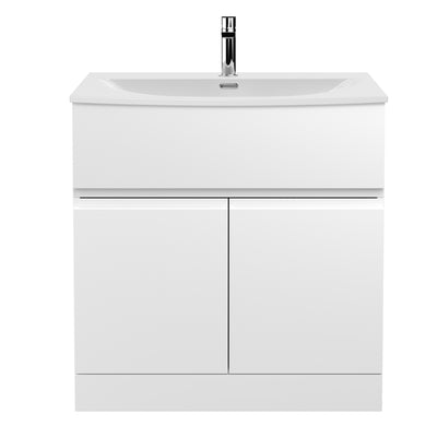 Hudson Reed Urban Floor Standing 800mm Vanity Unit With 2 Doors & 1 Drawer & Curved Ceramic Basin - Satin White