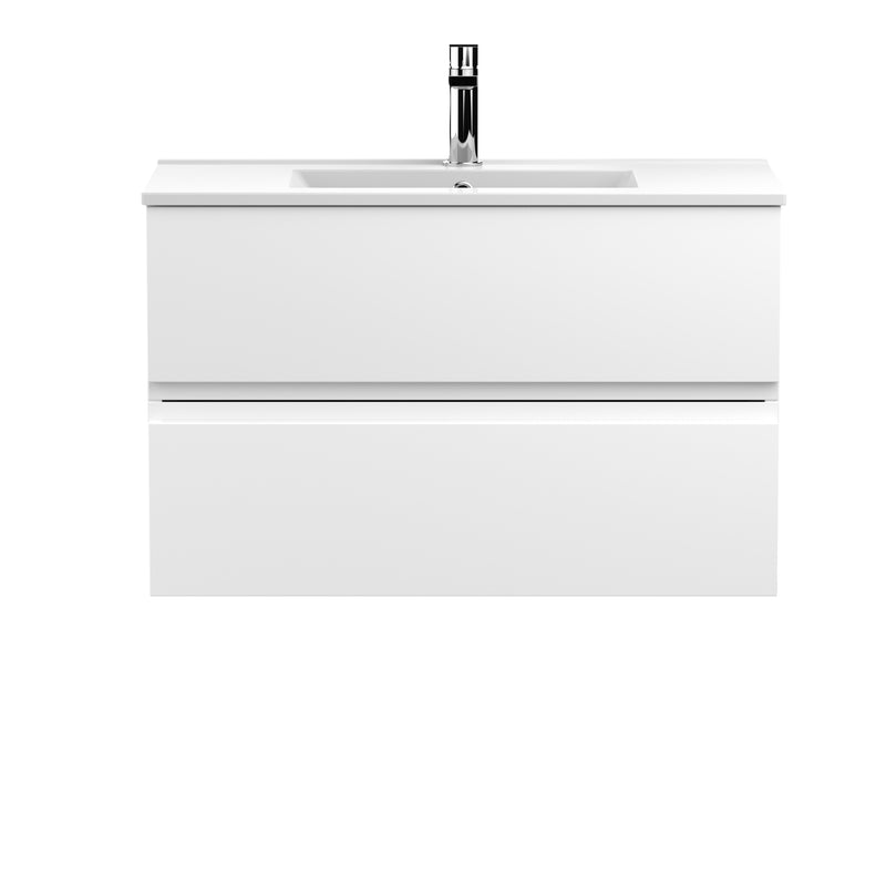 Hudson Reed Urban Wall Hung 800mm Vanity Unit With 2 Drawers & Minimalist Ceramic Basin - Satin White