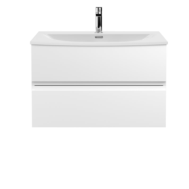 Hudson Reed Urban Wall Hung 800mm Vanity Unit With 2 Drawers & Curved Ceramic Basin - Satin White