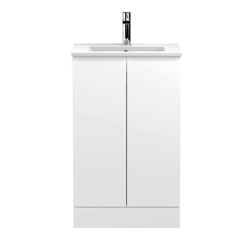 Hudson Reed Urban Floor Standing 500mm Vanity Unit With 2 Doors & Minimalist Ceramic Basin - Satin White