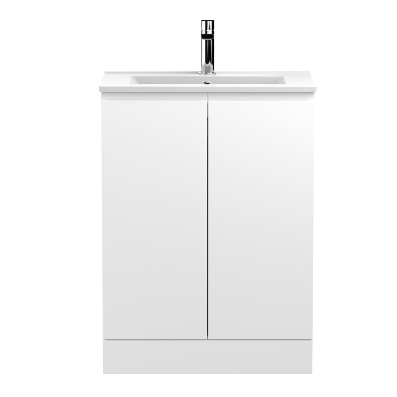 Hudson Reed Urban Floor Standing 600mm Vanity Unit With 2 Doors & Minimalist Ceramic Basin - Satin White