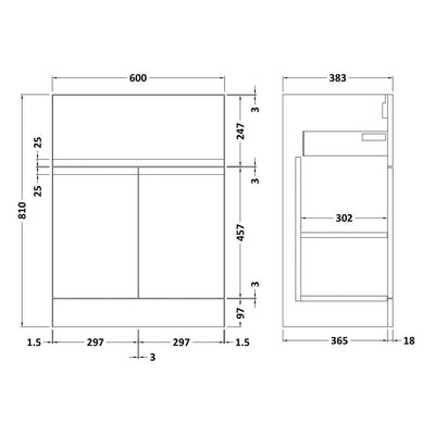 Hudson Reed Urban Floor Standing 600mm Vanity Unit With 2 Doors & 1 Drawer