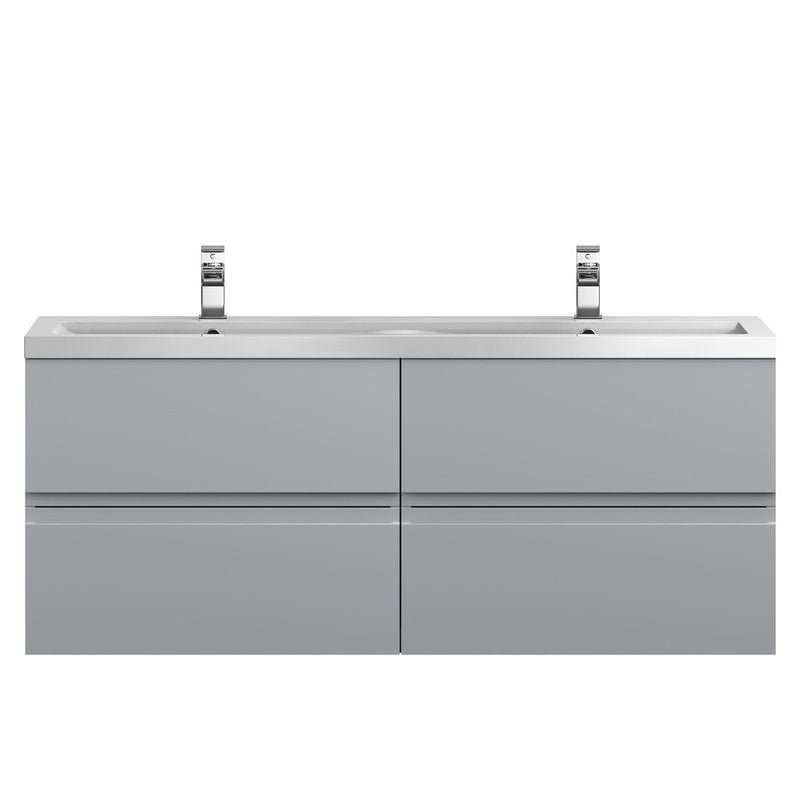 Hudson Reed Urban Wall Hung 1200mm Vanity Unit With 4 Drawers & Double Ceramic Basin - Satin Grey