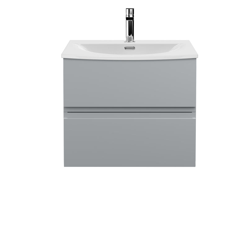 Hudson Reed Urban Wall Hung 600mm Vanity Unit With 2 Drawers & Curved Ceramic Basin - Satin Grey