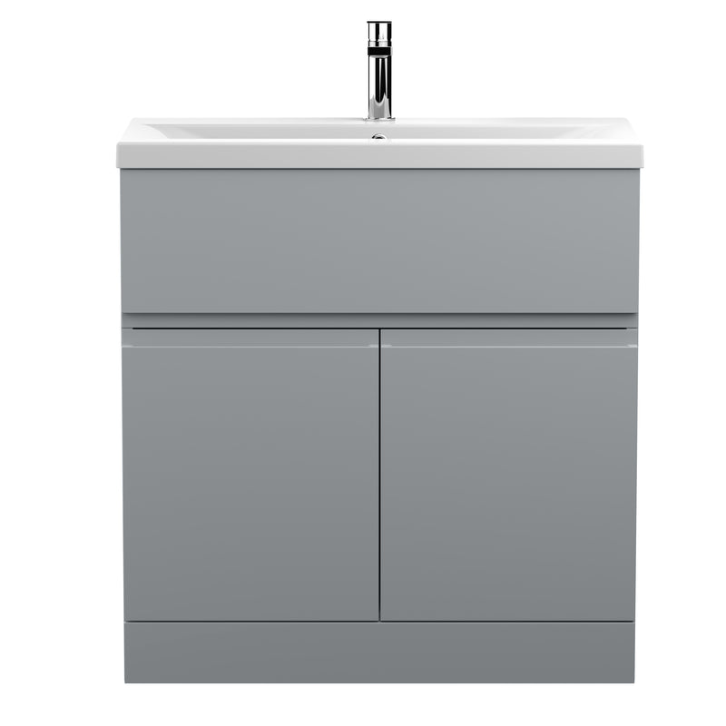 Hudson Reed Urban Floor Standing 800mm Vanity Unit With 2 Doors & 1 Drawer & Mid-Edge Ceramic Basin - Satin Grey