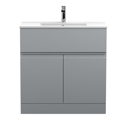 Hudson Reed Urban Floor Standing 800mm Vanity Unit With 2 Doors & 1 Drawer & Minimalist Ceramic Basin - Satin Grey