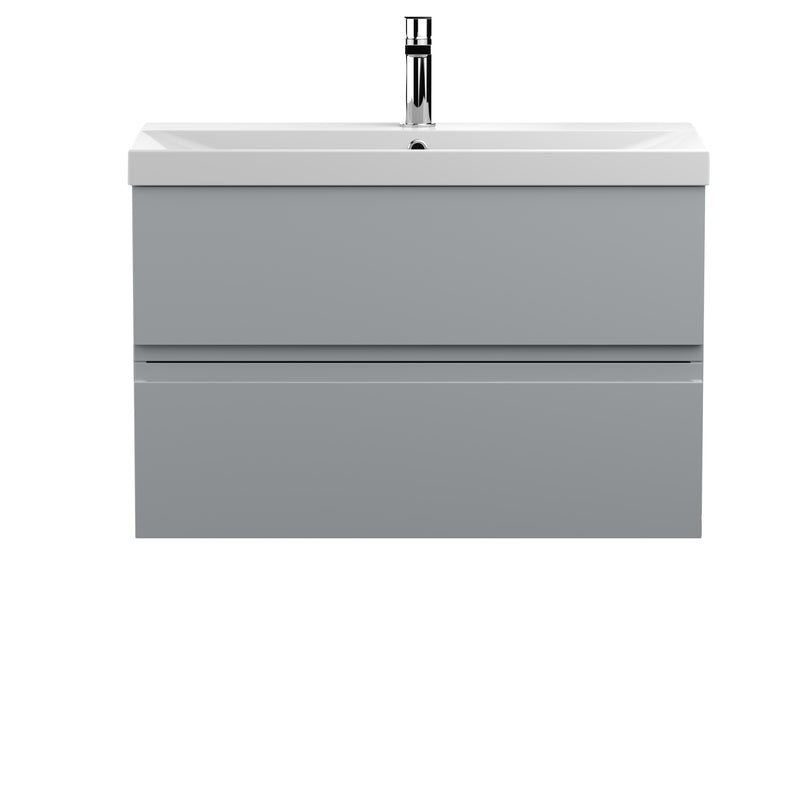 Hudson Reed Urban Wall Hung 800mm Vanity Unit With 2 Drawers & Thin Edge Ceramic Basin - Satin Grey