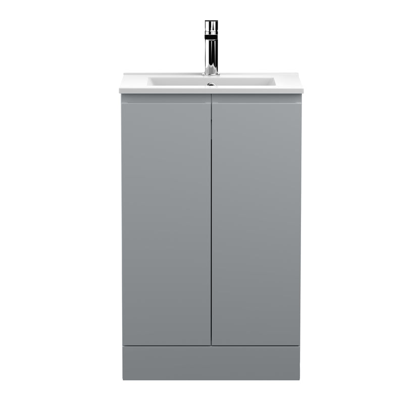 Hudson Reed Urban Floor Standing 500mm Vanity Unit With 2 Doors & Minimalist Ceramic Basin - Satin Grey