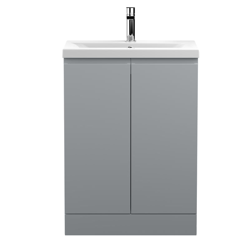 Hudson Reed Urban Floor Standing 600mm Vanity Unit With 2 Doors & Mid-Edge Ceramic Basin - Satin Grey