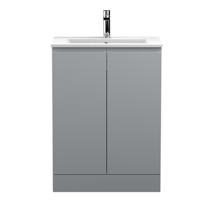 Hudson Reed Urban Floor Standing 600mm Vanity Unit With 2 Doors & Minimalist Ceramic Basin - Satin Grey