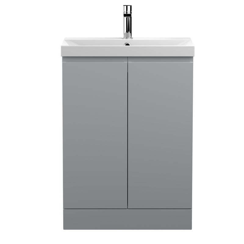 Hudson Reed Urban Floor Standing 600mm Vanity Unit With 2 Doors & Thin Edge Ceramic Basin - Satin Grey